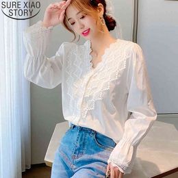 Vintage Blouses Casual White Shirt Women Autumn Plus Size Long Sleeve V-neck Korean Lace Loose Womans Tops Blusas 11127 210417