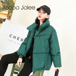 Jocoo Jolee Winter Jacket Women Parka Fashion Coat Loose Stand Collar Jacket Women Parka Warm Casual Plus Size Overcoat 210619