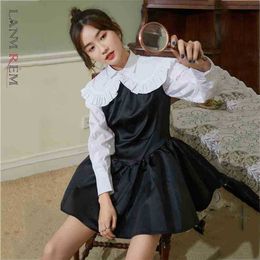 Women Black Mini Dress Arrivals Square Collar Sleeveless Loose Fit Fashion Spring And Autumn 2E1632 210526