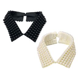 Women Handmade Beading Faux Pearls Layers Bib Lapel Fake Collar Necklace Choker
