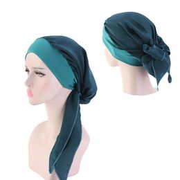 Ladies Solid Colour Simulation Silk Turban Hat Elastic Hair Band Braid Hat Pirate Hat High Quality Muslim Turban Cap