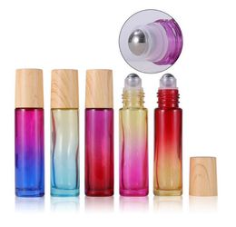 Essential Oil Bottle Party Favour Gradient Ramp Glass Roller Bottles Roll On Scent-bottle With Wood Grain Plastic Cap And Stainless Ball Ombre Colour 10ml WMQ1360