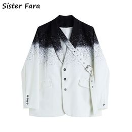 Sister Fara Chic Paint Splash Blazer Jacket Women Spring Single Button Coat Autumn Office Lady Loose Casual Blazers 211019