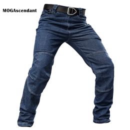 Men's Stretch Jeans Pant Military Straight Denim Tactical Long Trousers City Security Special Force Combat Outdoor 211108