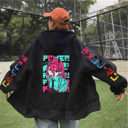 Japan Cartoon Chainsaw Man Hip Hop Hoodie Sweatshirt Oversize Women Tops Females Clothes Zipper Hoodie Girl H1227