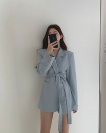 Autumn new design women's korean fashion medium long sashes slim waist casual blazer suit coat plus size SML