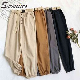 Korean Style Long Harem Pants Women Spring Autumn Fashion Cotton High Waist Female Trousers With Belt 210421