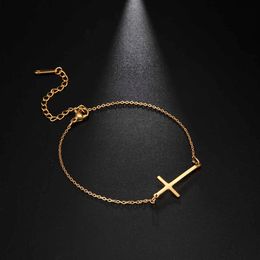 Fishhook Gold Color Cross Religious Belief God Amulet Talisman Stainless Steel Gift for Woman Man Bracelet Bangle Jewelry Q0719