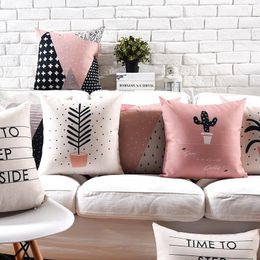 Nordic Decoration Home Pillow Cover Decorative Pillows Pink Throw Linen Cushion Decor For Sofa 45x45cm Cushion/Decorative