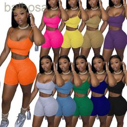 Designer Summer Women Tracksuit 2 Piece Set Shorts Outfits Solid Color Casual Women's Clothing Sexy Suspenders Tops Suit Plus Size