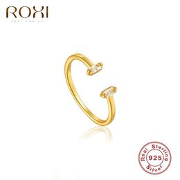 ROXI Elegant Two Square Gemstones Open Rings for Women Wedding Ring Finger Rings 925 Sterling Silver Engagement Ring Jewelry X0715