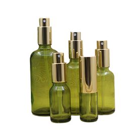 Spray Emulsion Lotion Bottle Gold Pump Lid Travel Cosmetic Container Empty Olive Green Glass Packaging Bottle 10ML 15ML 20ML 30ML 50ML 100ML