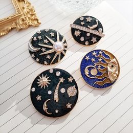 diy lapel pins Australia - Astrology Sky Blue Star Moon Sun Galaxies Badge Pins Round Starry Planet Brooch Enamel Lapel Pin Diy Fashion Jewelry