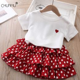 Baby Girls Clothes Summer Children's Clothing Heart Print Top + Polka Dots Cake Tutu Skirt Toddler Girls Tracksuit X0902