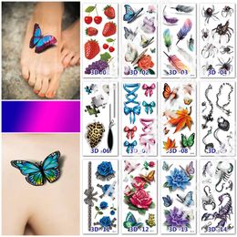 39 Styles Butterfly 3D Tattoo Flowers Leaf Stickers for Women Kids Colourful Body Art Temporary Tattoos TBX3D 100pcs