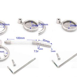 NXY Cockrings New Super Small Stainless Steel Male Cock Penis Trumpet Cage Chastity Device Anti off Ring Urethral Catheter V4 Lock 1214