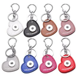 Noosa Heart Colourful PU leather snap Keychains Simple fit DIY 18MM snap buttons unisex Car bag key rings wholesale for women men SH012
