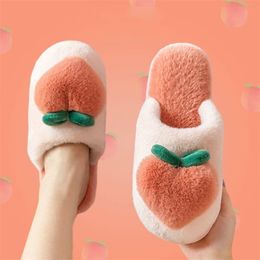 Slippers for Home Peach Chinelo's Flip-Flops Cartoon Fur Winter Warm Non-Slip Floor Kawaii Shoes 211110