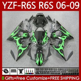 Motorcycle Bodys For YAMAHA YZF-R6S YZF-600 YZF R6S 600CC 2006-2009 Bodywork green flames 96No.45 YZF R6 S 600 CC YZFR6S 06 07 08 09 YZF600 2006 2007 2008 2009 OEM Fairing