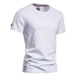 AIOPESON Summer 100% Cotton T Shirt for Men Casual O-neck -shirt Quality Solid Color Soft Home and Daily 's Shirts 210707