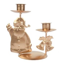Candle Holders Christmas Candlestick Iron Ornament Santa Claus Snowflake Star Gift Desktop Holder For Xmas Table Decoration Gold