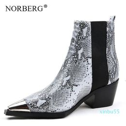 Boots Fashion Pointed Snakeskin High Heel Winter 7cm Thick With Elastic Women Casual Shoes Woman