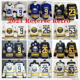 -2021 Reverse Retro Buffalo Sabers Jerseys # 9 Jack Eichel costurado C Patch 23 Sam Reinhart 26 Rasmus Dahlin 53 Jeff Skinner Hockey Jerseys