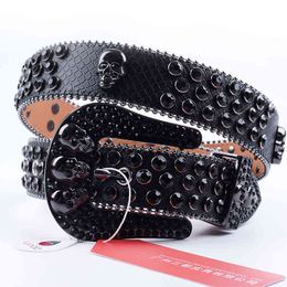 Cowboy Rhinestone Belt Western Designer Skull Diamond Studded Belts For Women Men Punk Jeans Buckle Belt cinturones Para Hombre AA220312