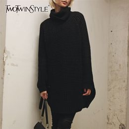 Loose White Split Sweater For Women Turtleneck Long Sleeve Casual Basic Sweaters Female Fashionable Clothing 210524