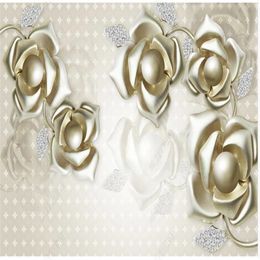 3d stereoscopic wallpaper Golden luxury 3D three-dimensional relief flower wallpapers TV background wall