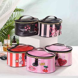 Nxy Cosmetic Bags Leather Portable Women Travel Toiletries Storage Organise Hand Waterproof Washing Makeup 220302