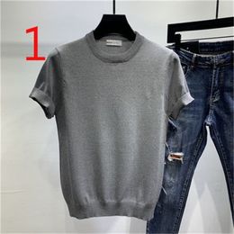 Summer men's knitted ice silk T-shirt half-sleeved tide brand lapel top short-sleeved 210420