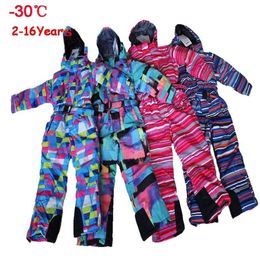 Brand Kids Snowsuit -30 Winter Baby Girl Boy Ski Jumpsuit 10 12 Waterproof Snowboard Skiing Jacket Sportswear Children Outerwear 211203