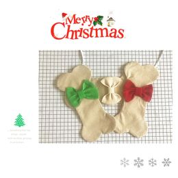 Creative Bowknot Socks Bone Shape Sock Christmas Candy Stocking Xmas Eve Apple Bag Festival Party Decoration For Kids