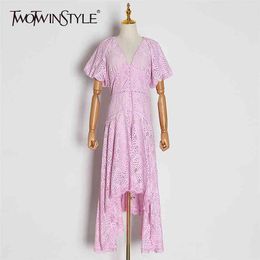 Bohemian Women's Dress V Neck Puff Short Sleeve High Waist Irregular Hem Dresses Female Autumn Fashion 210520