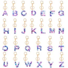 Fashion Letter Car Keychain for Women Men 26 Initial English Word Pendant Key Ring Holder Glitter Resin Acrylic Key Chains