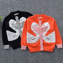 Spring Baby Boys Girls Swan Pattern Cardigan Coat Children Clothing Autumn Boy Girl Long Sleeve Knitted Kids 210429