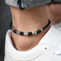 Anklets High Section-Hand-woven Leather Rope Bracelet Anklet For Men Women's Couple Feet Jewellery Retro Personality Ankle Ornaments