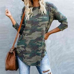Casual Women T-shirt O-neck Camouflage Camo Shirt Long Sleeve T-shirt Ladies Tops Ladies Tee 210406