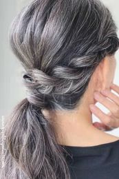 Gorgeous Grey ponytail hairstyle to try while growing out grey hairs natural silver hair sparking weave braid ponytails human hair 1pcs 120g 10-20inch
