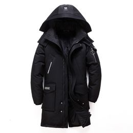 Winter Men's Long White Duck Down Jacket Fashion Hooded Thick Warm Coat Male Big Red Blue Black Brand Clothes 211204