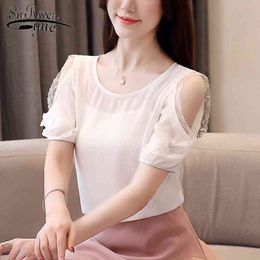 Summer Blouses for Women Ladies White Tops Blusas Mujer De Moda Womens Clothing Off Shoulder Chiffon Blouse 3396 50 210521