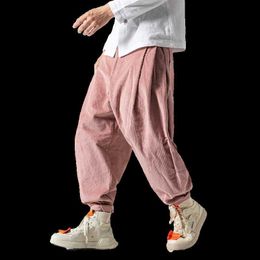 Casual Men Solid Color Harem Pants Fashion Joker Baggy Wide Leg Trousers Joggers Street Mens Corduroy Sweatpants Plus Size M-5XL 210601