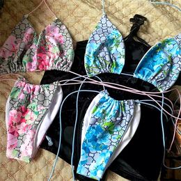 Classic Floral Printed Bikini Set Full Letter Designer Swimsuit Women Flowers Bathing Suit Summer Elastic Soft Beachwear