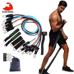 KoKossi 11Pcs/Set 200LBS Resistance Bands Training Muscle Strength Workout Yoga Pull Rope Home Gym Fitness Exercise Equipment H1026