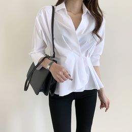 Office Lady Minimalist Loose Solid Basic Shirt Women Autumn Work Wear Lapel Long Sleeve Blouses Blusas Femme 210421