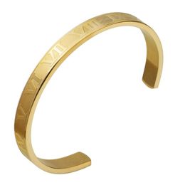 Luxury Titanium Stainless Steel Bangle Roman Numerals Gold Color Cuff Bracelets Love Letter Bracelet Men Women Open Bangles