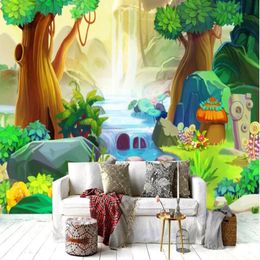 Wallpapers Milofi Custom Large Wallpaper Mural 3D Simple Cartoon Fantasy Forest River Background