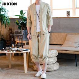 JDDTON New Mens Traditional Japanese Clothing Style Suits Cotton Linen Outerwear Fashion Casual Loose Male Two-Piece Set JE069 Y0831