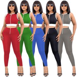 new Fall outfits Women jogger suit tracksuits sleeveless T shirts crop top+leggings two piece set Plus size 2XL sportswear casual black suits 5565